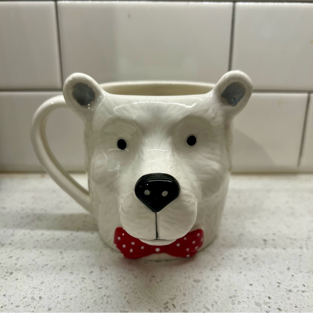 Martha Stewart Collection Polar Bear Mug with Red Bow Tie